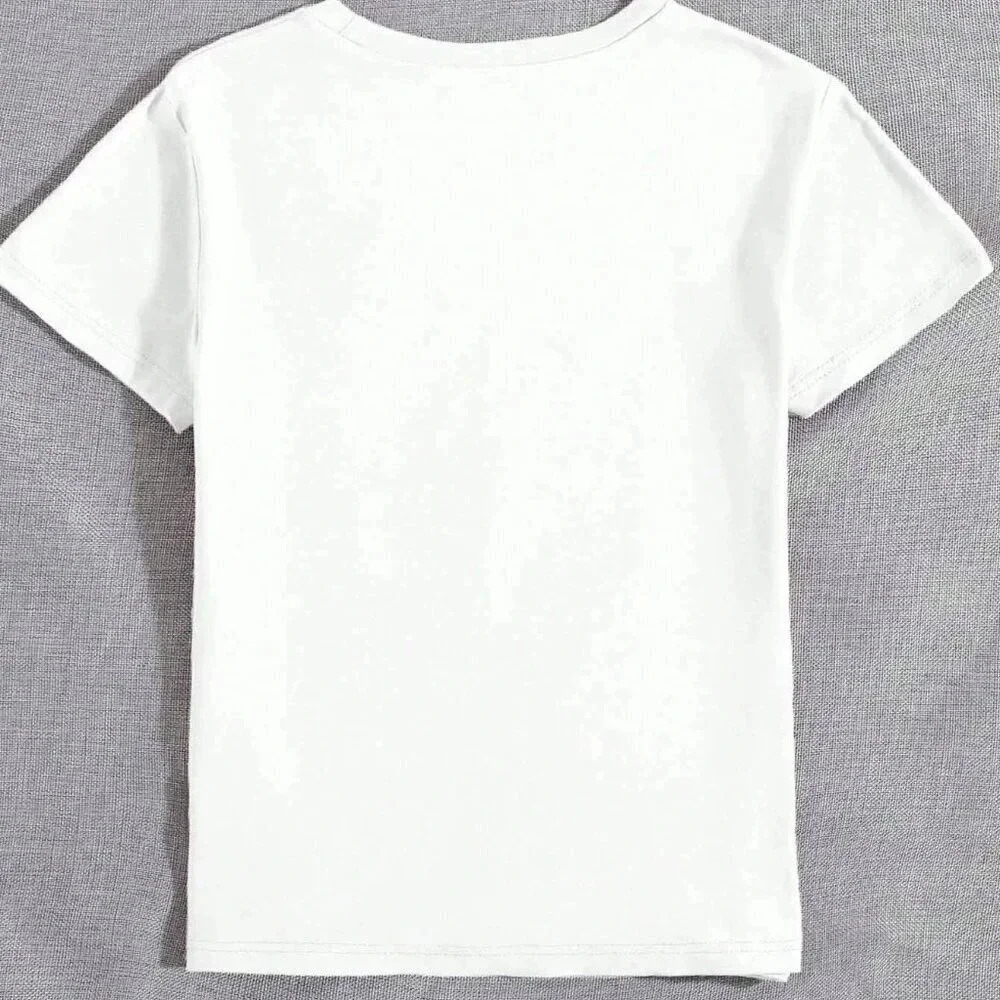 White Casual Women's Letter Print Round Neck Short Sleeve Casual Top - Picture 2 of 4